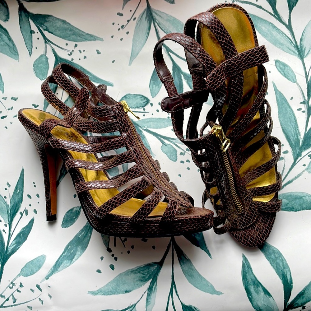 Wild Rose brown strappy heels